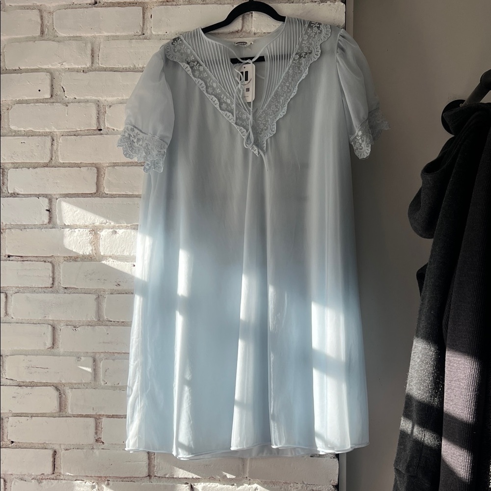 Light Blue Lace-Trim Nightgown flowy sleeved dress - out of stock - Picture 1 of 12